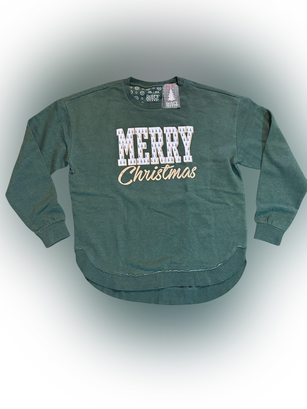 Royce Womens Med Spruce Print Merry Christmas Melange Poncho Sweatshirt NWT